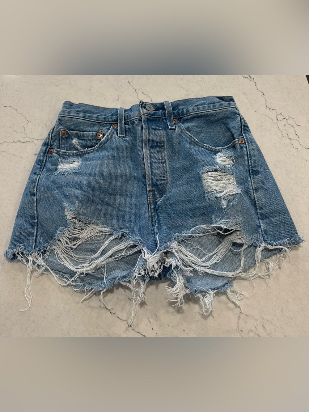 Levi's 501 Women's High Rise Distressed Denim Shorts Button Fly Size 27
